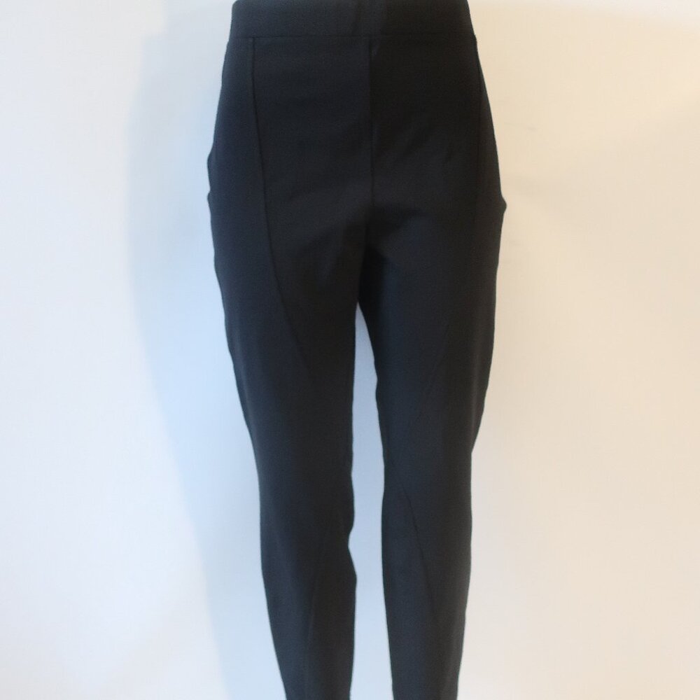 Womens Donna Karan Black Label Black Pull On Pants W/Faux Suede Inserts L